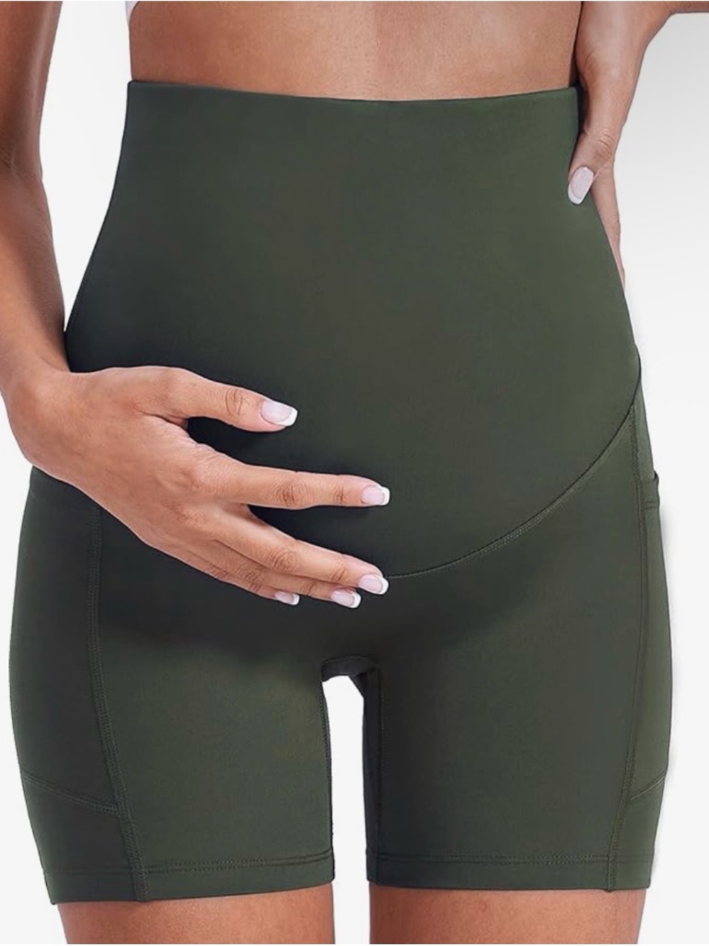 Enerful High-Waist Maternity Athletic Shorts - Olive Green